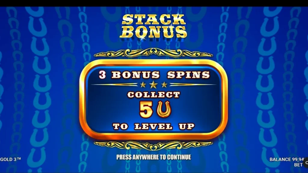 Western Gold 3 slot game interface featuring cowboy theme and golden horseshoes