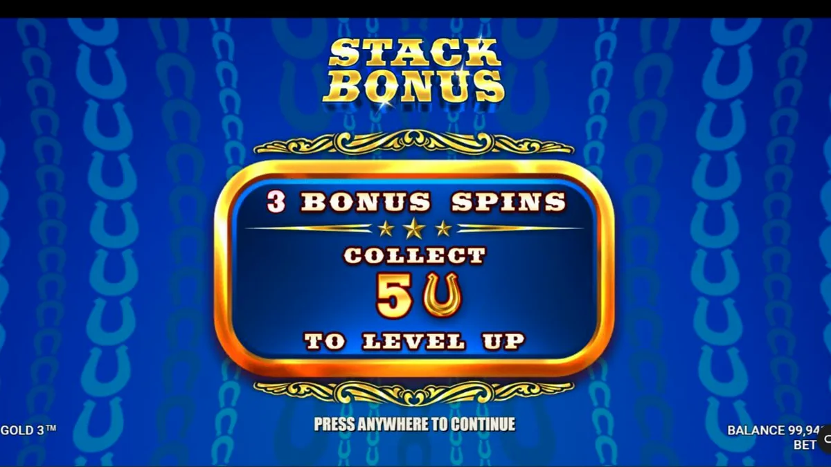 Western Gold 3 slot game interface featuring cowboy theme and golden horseshoes