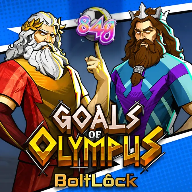 Interface do jogo Goals of Olympus BoltLock com elementos de futebol e mitologia grega